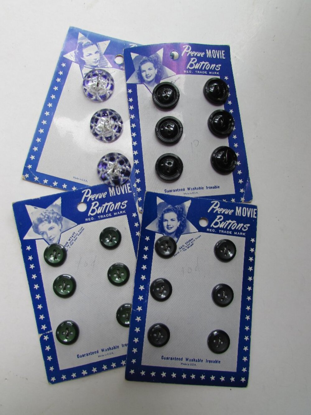 Vintage Prevue Movie Star Button Packets Gail Storm Jane Wyatt Cathy Downs